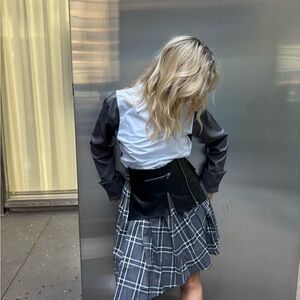 Plaid Skirt with Black and White Top